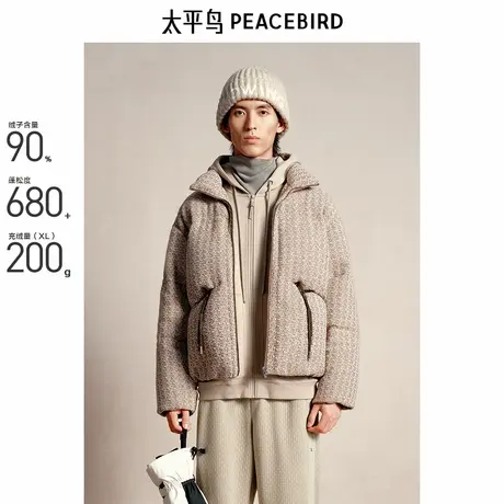 【商场同款】太平鸟男装羽绒服24冬季花呢面包服潮 B1ACE4442商品大图