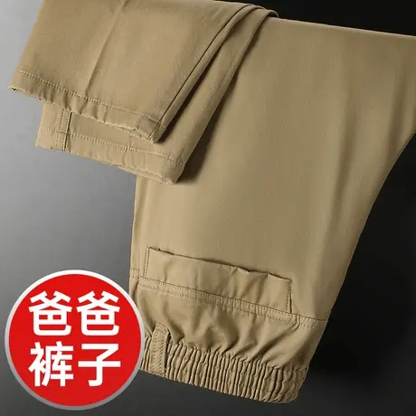 爸爸裤子冬季男士工装裤大码宽松直筒纯棉松紧腰中年加绒加厚长裤商品大图