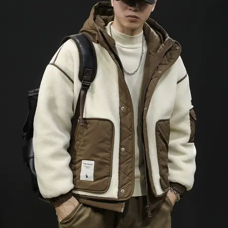羊羔绒羽绒服男冬季2023新款潮牌大码男士加厚外套短款连帽新国标商品大图