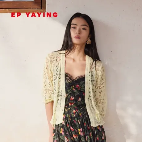 EP YAYING雅莹女装 浪漫珍珠镂空肌理针织开衫 夏装商场同款9118A商品大图