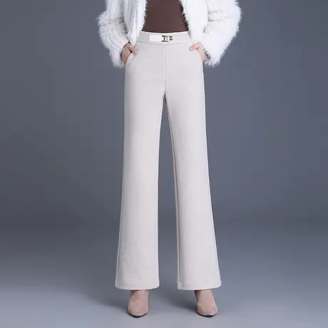 简约松紧腰显瘦直筒裤女2023秋冬新款高腰遮胯显腿长宽松筒喇裤子商品大图