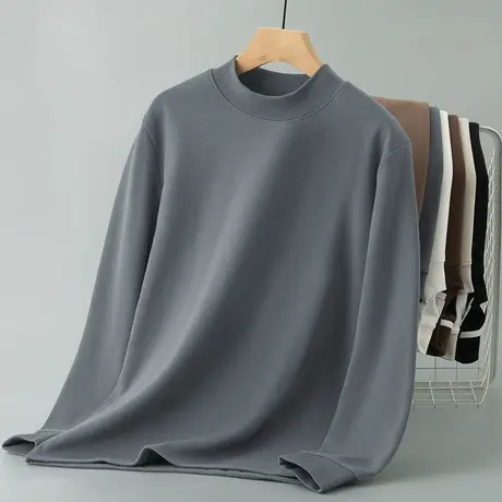 450g重磅长袖t恤男半高领潮流秋冬保暖加绒加厚内搭打底衫秋衣服商品大图