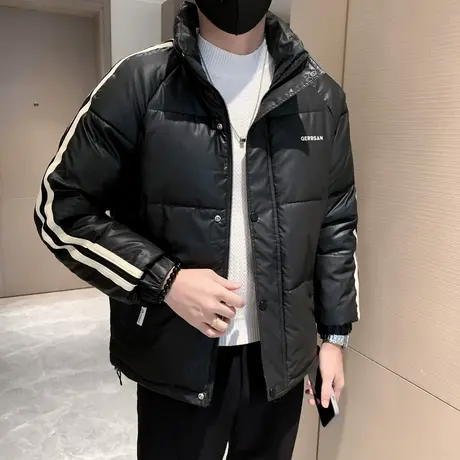 男士条纹棉衣冬季新款潮流加厚保暖个性休闲冬装立领潮牌棉服外套图片