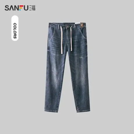 三福2023冬男士腰头皮标锥形牛仔裤 复古大牛厚款长裤男479065图片