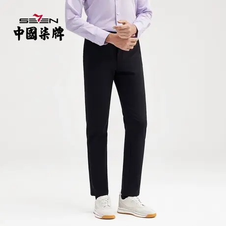 柒牌男士休闲梭织长裤拼接松紧腰舒适磨毛时尚青年男弹力直筒裤子商品大图