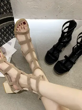 潮牌夏季网红罗马凉鞋女2023年新款时尚ins小众海边时装镂空凉靴商品大图