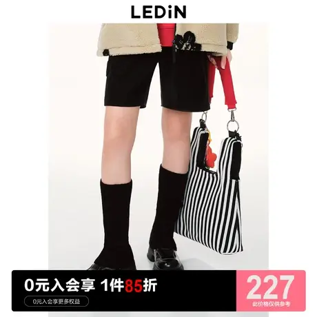 乐町pu皮裤子女2023秋季新款黑色休闲短裤C1GCD1102商品大图