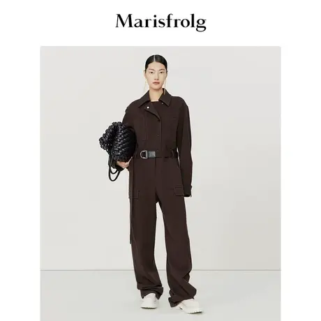 【商场同款】玛丝菲尔秋冬新款咖色收腰显瘦一体绵羊毛连体裤女图片