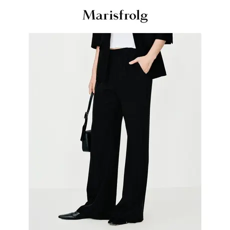 【商场同款】玛丝菲尔休闲裤夏季新款黑色桑蚕丝廓形直筒休闲裤商品大图