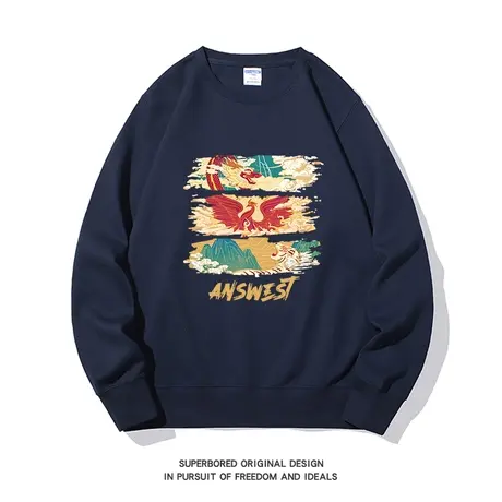 国潮龙图腾印花卫衣男春秋款设计感青少年宽松休闲长袖秋季上衣商品大图