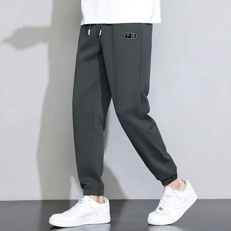 休闲长裤子男春夏季中国潮流百搭灰色运动裤九分抽绳小脚束脚卫裤商品大图