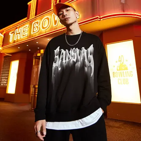 【王不染同款】木村三社SANSYAS美式卫衣男情侣纯棉潮牌宽松外套商品大图