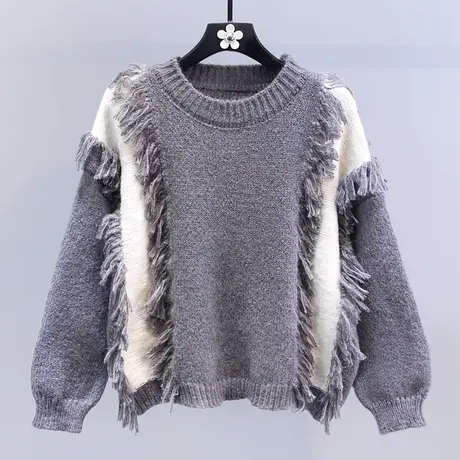 复古慵懒风流苏毛衣女秋冬2023新款宽松设计感休闲百搭针织衫上衣商品大图