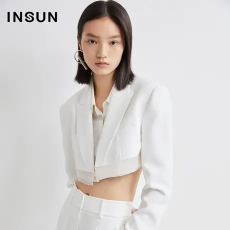 INSUN恩裳夏季短款白色挺括西装外套商品大图