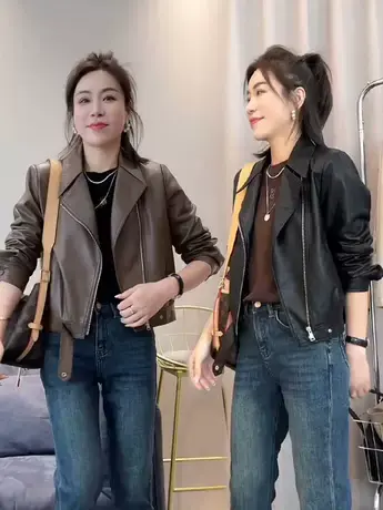 短款皮衣女春秋季新款时尚气质宽松大码显瘦纯色皮夹克外套上衣潮商品大图