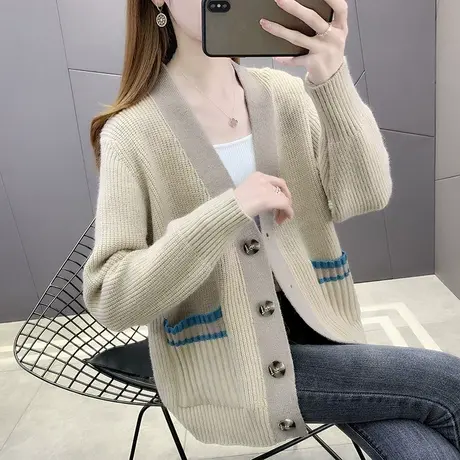 女士开衫毛衣女装早春2023年新款爆款洋气宽松针织衫外套女春秋季图片