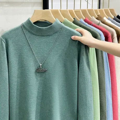 半高领毛衣男韩版潮流外穿纯色毛线衫男士针织打底衫内搭秋冬新款商品大图