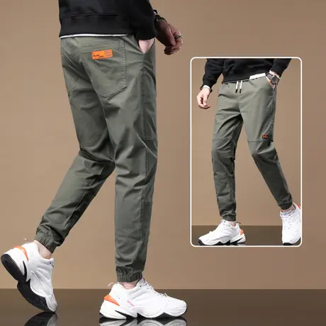 秋季潮流男裤子纯棉军绿色工装卫裤男士休闲裤宽松束脚潮牌秋冬季商品大图
