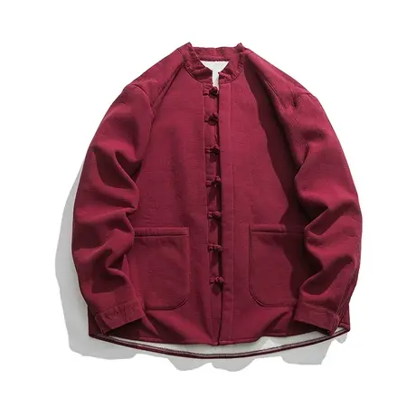 冬季夹克男加绒加厚中式盘扣布扣中国风宽松休闲保暖大码外套男装图片