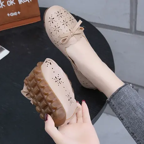 单鞋女夏2023新款百搭韩版镂空软底豆豆鞋浅口平底护士小白鞋工作商品大图
