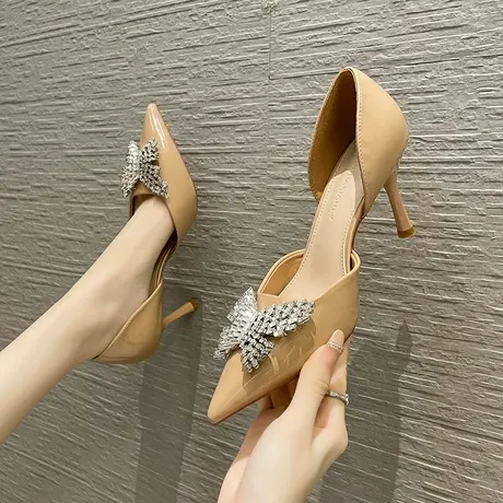 2024年夏季新款仙女风水钻高跟鞋女细跟法式气质尖头漆皮职业单鞋商品大图