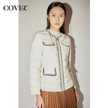 恩裳COVER冬季经典重工织带包边保暖白鸭绒小香风羽绒服商品大图