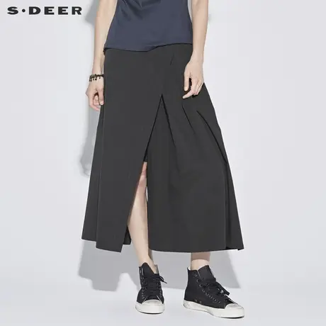 sdeer圣迪奥女装休闲创意叠片不规则阔腿长裤S18280853商品大图