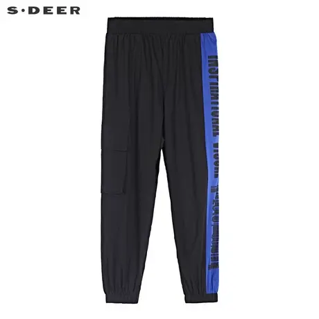 sdeer圣迪奥女休闲潮流松紧腰身撞色字母收口运动裤S19180817商品大图