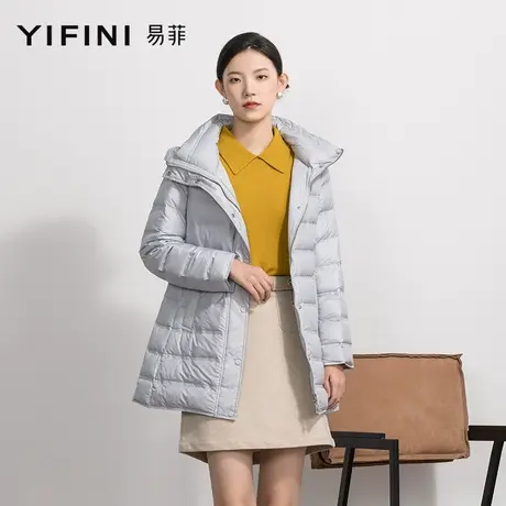 Yifini/易菲冬新款连帽系带中长款收腰连帽白鹅绒羽绒服外套商品大图
