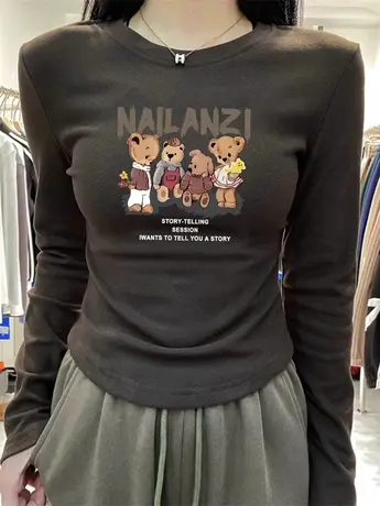 设计感正肩德绒保暖打底衫女春秋冬内搭短款上衣磨毛加厚修身T恤图片