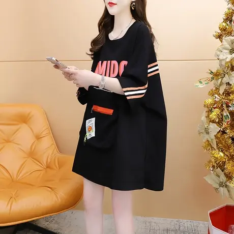 减10】设计感短袖T恤女中长款2023新款夏季宽松慵懒风半袖上衣薄商品大图