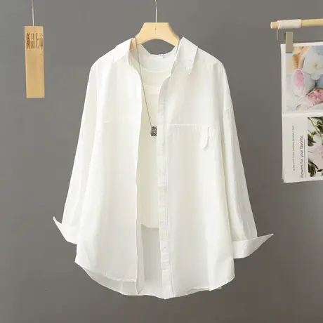 今年流行的漂亮白色衬衣设计感小众上衣欧货中长款休闲衬衫外套女商品大图