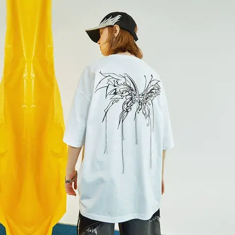 Nuthink欧美复古贴布刺绣短袖T恤男潮oversize街头潮流夏季半截袖商品大图