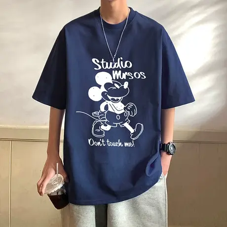 2024新款纯棉短袖t恤男夏季潮牌ins宽松圆领高街日系卡通情侣上衣商品大图