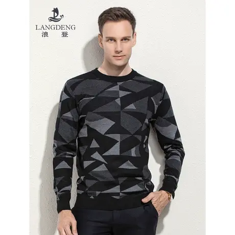 浪登毛衣男圆领套头2022新款刺绣长袖针织衫冬保暖休闲男装上衣商品大图