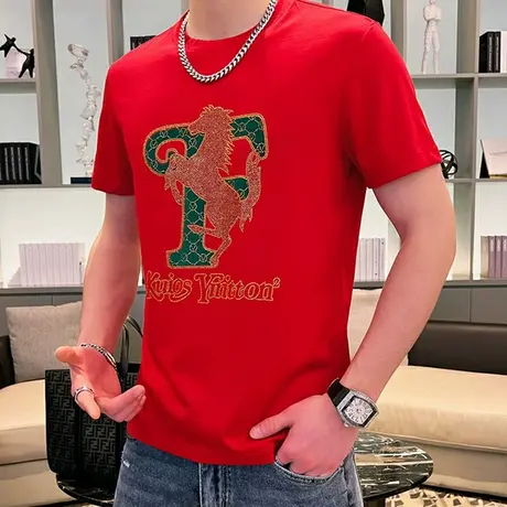 欧洲站潮流短袖T恤男夏季潮牌烫钻休闲半袖个性上衣修身青年体恤t商品大图
