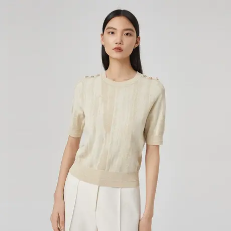 LANCY/朗姿春季新款内搭针织衫女圆领毛衣高级感设计感女小众图片