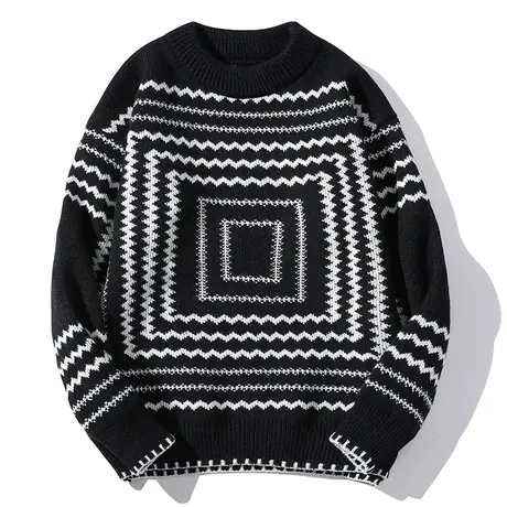 毛衣男秋冬新款宽松条纹格子绵羊绒英伦风男士线衣复古高级针织衫商品大图