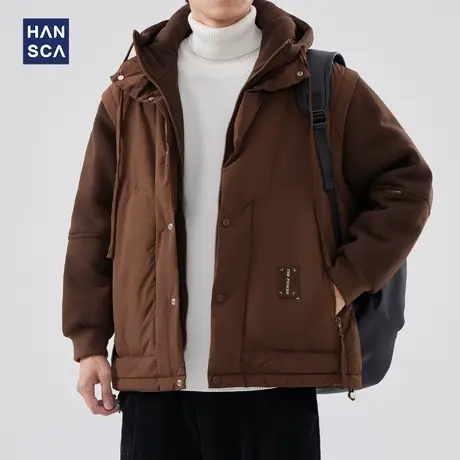hansca冬季白鸭绒连帽羽绒服男生美式字母刺绣加厚保暖潮牌面包服图片