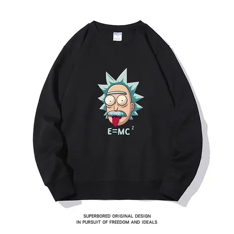 趣味爱因斯坦印花卫衣男秋季薄款青少年潮流宽松休闲圆领套头上衣图片