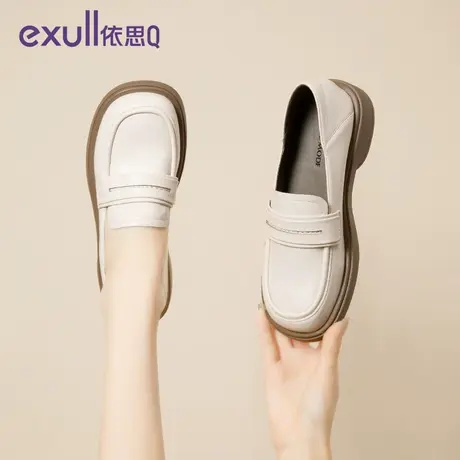 依思Q正品乐福鞋平底单鞋女春季百搭新款平跟软底英伦风皮鞋女商品大图