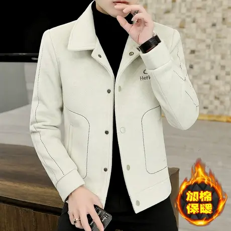 加棉保暖水貂绒男装外套翻领加厚短款呢子夹克冬季男士2023新款潮商品大图