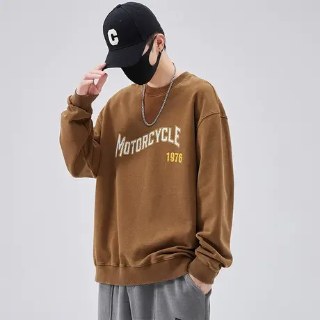 春秋款男装圆领长袖卫衣男士秋季宽松潮牌纯棉套头印花t恤上衣服图片