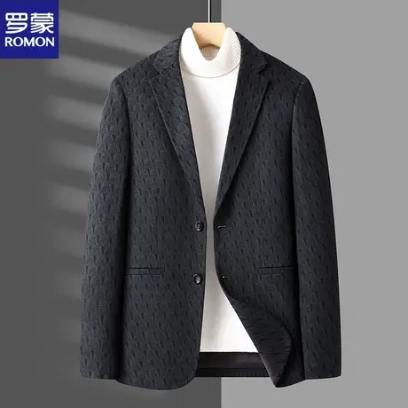 罗蒙新款秋冬季男士西装外套时尚中青年单西休闲提花单件西服上衣图片