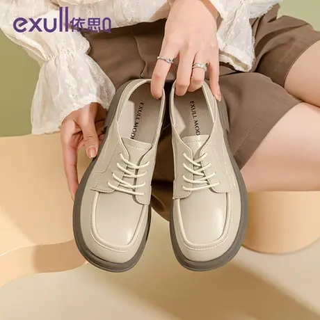 exull/依思Q简约风女鞋2024年春秋季新款简约风系带粗跟女士单鞋商品大图