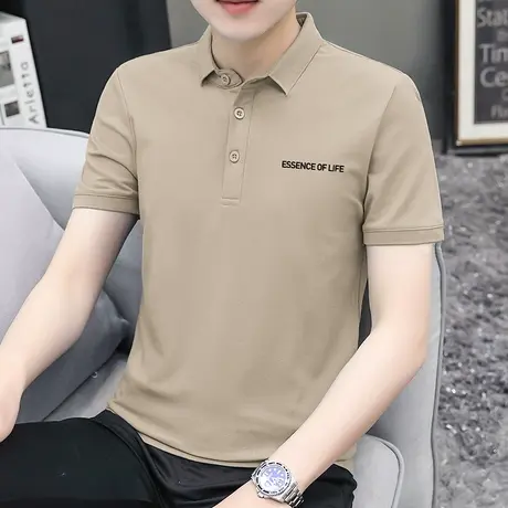 翻领t恤男保罗polo衫短袖潮牌字母印花夏季冰丝凉感有领体恤半袖商品大图