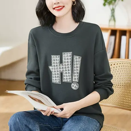 圆领卫衣女春秋季时尚韩版大码女装洋气减龄中年妈妈遮臀上衣外套图片