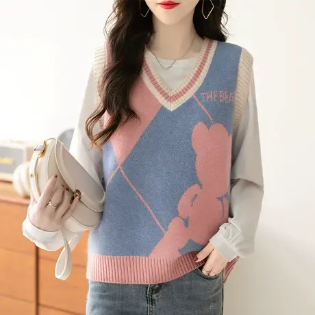 叠穿针织背心马甲女春秋2023新款小清新减龄外穿宽松毛衣坎肩马夹图片