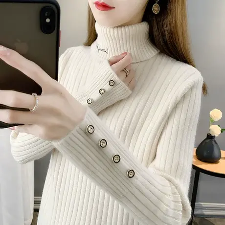 2023年新款秋冬高领毛衣女宽松外穿加厚两翻领打底衫内搭针织衫女图片