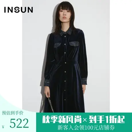 [质感丝绒]恩裳COVER2023早春新款气质复古拼接花纱光泽感连衣裙图片
